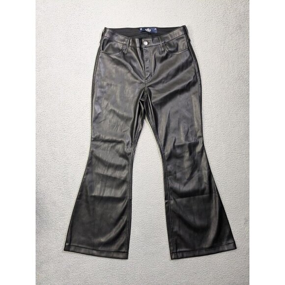 Hollister Faux Leather Pants 11S w30 (Meas 30x28) High Rise Flare Black - Picture 1 of 14